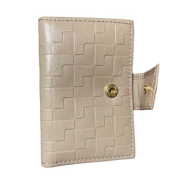 Vintage Cowhide Leather Snap Closure Key Holder Wallet Beige Geometric Embossed - Picture 2 of 10